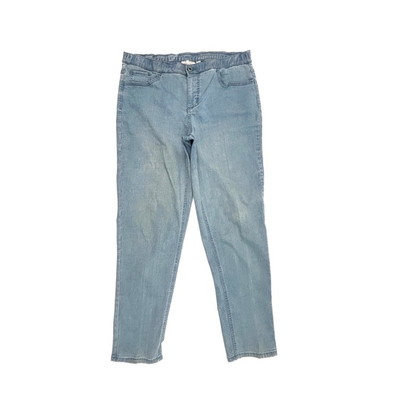 Denim & Co Elastic Waist Straight Leg Women's size 14 Light Wash Blue Denim jea - Picture 1 of 4
